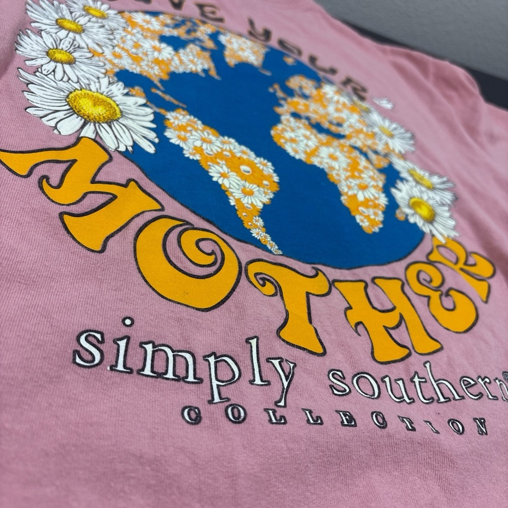 Simply Southern Pink Tee with Floral Earth Design
